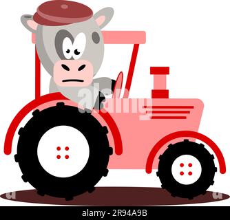 I want a big red tractor in a cartoon