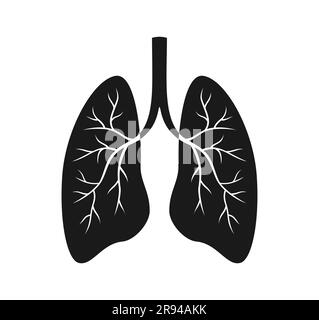 Black lungs icon on white background. Flat vector illustration Stock Vector