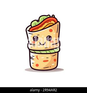 Mexican burrito wrap. Burritos hand-drawn illustration. Vector doodle ...