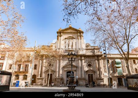 Barcelona, Spain - FEB 10, 2022: The church of San Miguel del Puerto is located in the Barceloneta neighborhood, in the Ciudad Vieja district of Barce Stock Photo