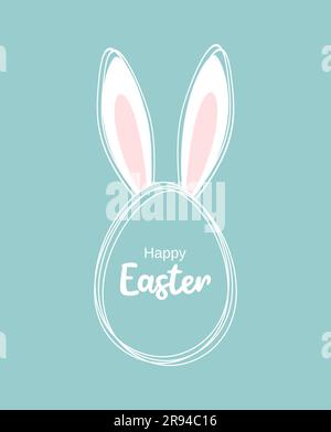 Easter greeting card. Easter egg with typography inside and rabbit ears on a pastel green background. Flat vector illustration Stock Vector