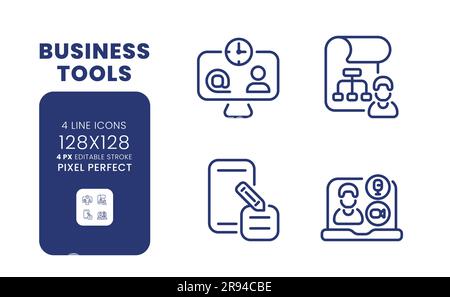 Business tools linear desktop icons set Stock Vector