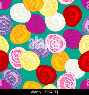 Seamless pattern with colored stylized roses Stock Vector