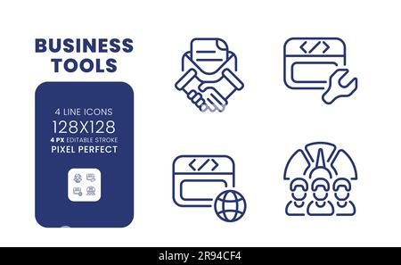Business tools linear desktop icons set Stock Vector