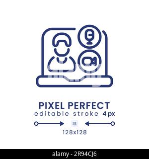 Video conferencing linear desktop icon Stock Vector