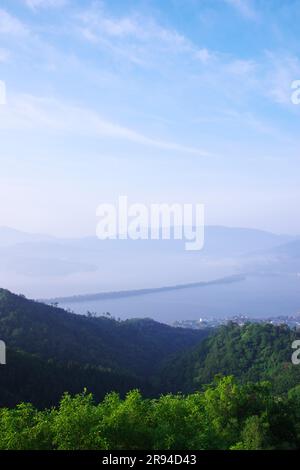 Amanohashidate and Miyazu Bay in the morning Stock Photo