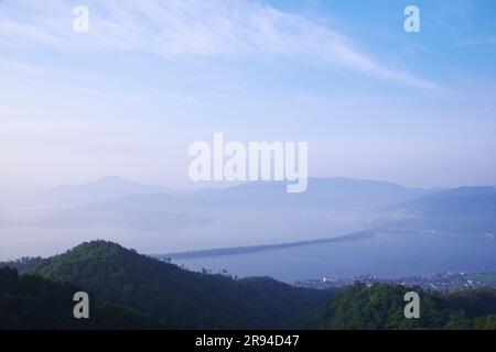 Amanohashidate and Miyazu Bay in the morning Stock Photo