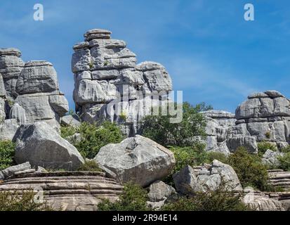 Rock formation known as The Sphinx in the karst landscape of El Torcal de Antequera, Andalusia, Spain.  El Torcal is a national park, and along with t Stock Photo