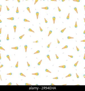 Hand-drawn Cute seamless pattern with ice cream. Can be used for wrapping paper, gift wrapping, textiles, etc. Stock Vector