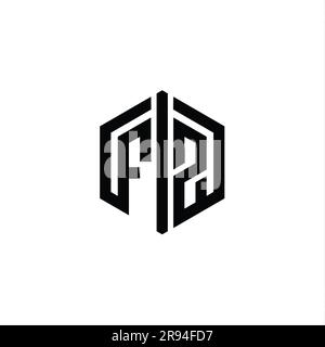 FZ Letter Logo monogram hexagon shape with connect outline style design template Stock Photo