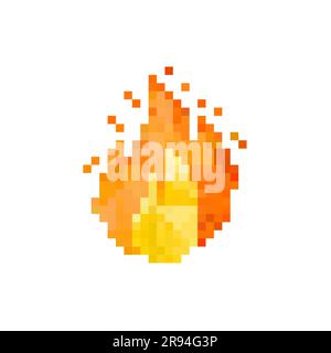 Fire Icon on white background. Pixel 8 bit style Stock Vector