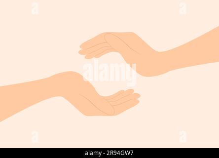 Two hands reach towards each other. Support and care concept. Flat vector illustration Stock Vector