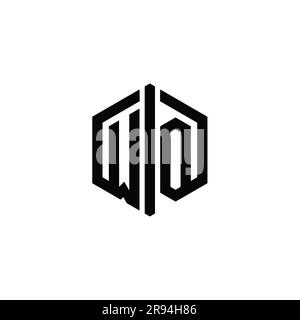 WO Letter Logo monogram hexagon shape with triangle geometric outline ...