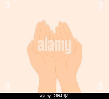 Two hands together with palms up, top view. Flat vector illustration Stock Vector