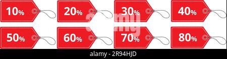 Red discount labels on a white background with copy space Stock Vector