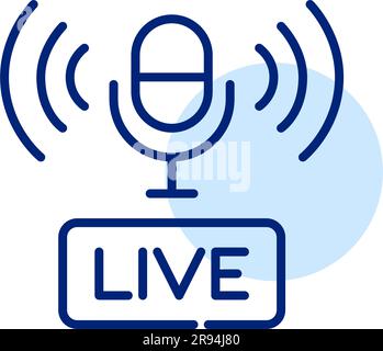 Live radio broadcasting. Microphone and sign. Pixel perfect, editable stroke Stock Vector