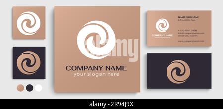Logo spiral abstract 2 double partnership icon. Curly elegant waves. Template for creating a unique luxury design, logo, corporate products, yoga stud Stock Vector