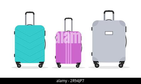 Suitcases of different sizes and colors isolated on a white background. Flat vector illustration Stock Vector