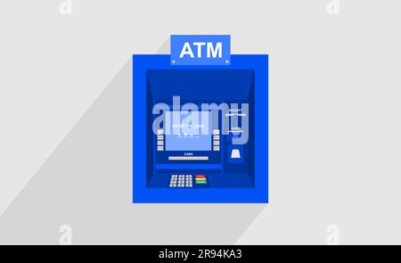 Blue ATM machine on gray background. Vector illustration Stock Vector
