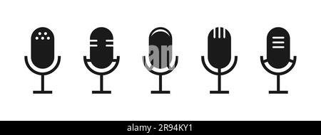 Microphone icon set isolated on white background. Voice recording or podcast icons Stock Vector