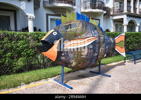 Fish Shaped Bottle Recycling Waste Collector Playa del Carmen Yucatan Mexico Stock Photo