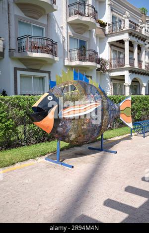 Fish Shaped Bottle Recycling Waste Collector Playa del Carmen Yucatan Mexico Stock Photo