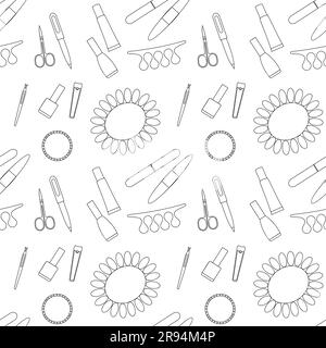 Vector seamless pattern of manicure and pedicure tools on a white background Stock Vector