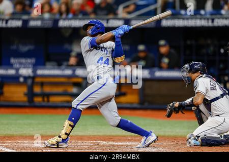 Kansas City Royals' Dairon Blanco celebrates a single during the second ...