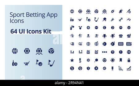 Sport betting app black glyph ui icons kit Stock Vector