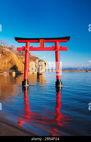 Itsukushima Shrine's torii gate and bottle rock Stock Photo