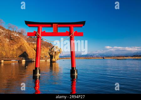 Itsukushima Shrine's torii gate and bottle rock Stock Photo