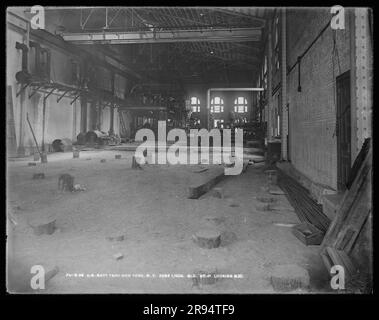 Building Number 41, Looking Northwest. Glass Plate Negatives of the Construction and Repair of Buildings, Facilities, and Vessels at the New York Navy Yard. Stock Photo