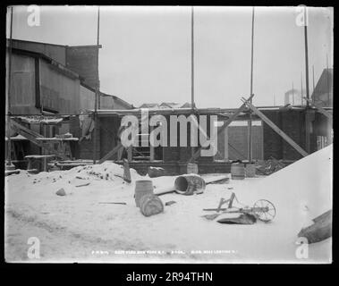 Building Number 41, Looking Northeast. Glass Plate Negatives of the Construction and Repair of Buildings, Facilities, and Vessels at the New York Navy Yard. Stock Photo