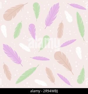 Seamless pattern with multi-colored feathers on a beige background. Flat vector illustration Stock Vector
