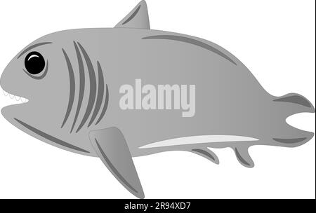 Funny shark, on a white background, children's drawing. Stock Vector