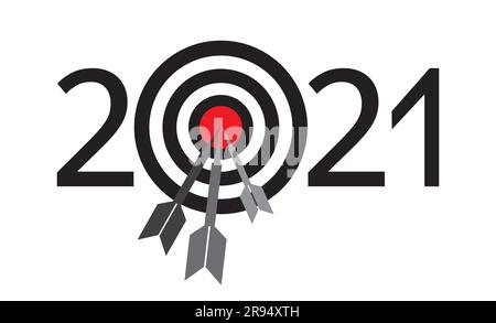 Black, gray and red 2021 logo in the form of numbers and darts instruments on a white background. The concept of setting goals for next year. Vector i Stock Vector