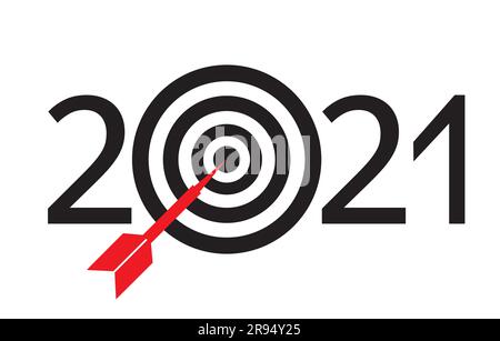 Black and red 2021 logo in the form of numbers and darts instruments on a white background. The concept of setting goals for next year. Vector illustr Stock Vector