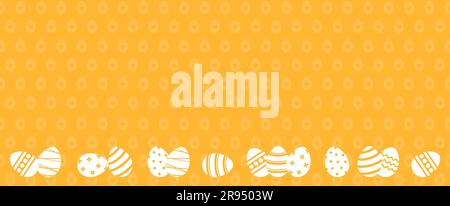 White Easter eggs on an orange patterned background with copy space. Happy Easter greeting card Stock Vector