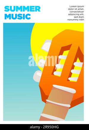 guitar head and sun of a beach. summer music festival event poster template vector illustration Stock Vector