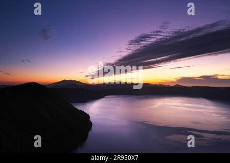 Lake Mashu Ko Morning and Mount Shari Stock Photo