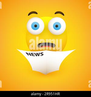 Surprising, Horrible News - Emoticon with Pop Out Eyes Reads a Newspaper - Vector Design Stock Vector