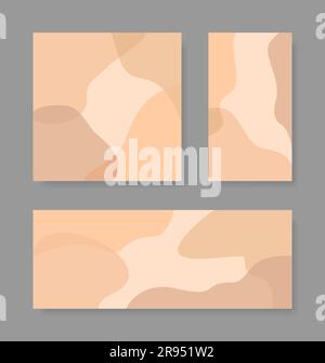 Vector set of templates with abstract wavy pastel beige and peach elements for social media posts, mobile apps, printing and web design Stock Vector