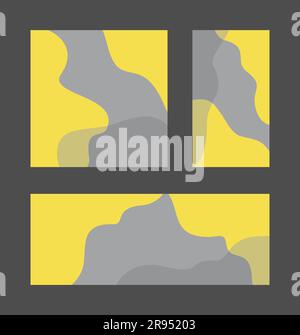 Vector set of templates with abstract wavy yellow and gray elements for social media posts, mobile apps, printing and web design Stock Vector