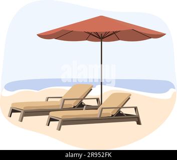 Beach umbrella and Sun lounger vector illustration Stock Vector