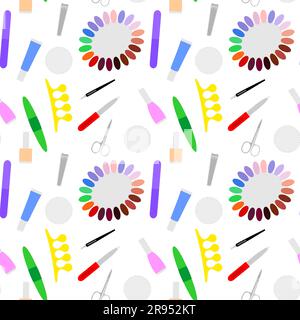 Vector seamless pattern of colorful manicure and pedicure tools on a white background Stock Vector