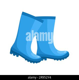 A pair of blue rubber boots on a white background. Flat vector illustration Stock Vector