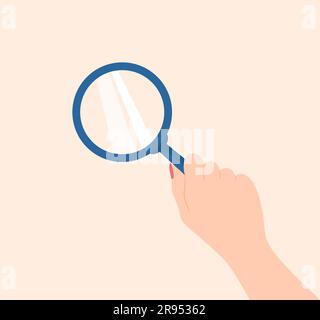 A hand holding a magnifying glass. Vector illustration in flat style Stock Vector