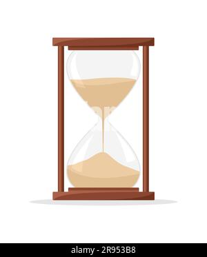 Brown wooden hourglass isolated on white background. Flat vector illustration Stock Vector