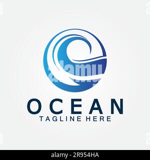 wavy blue ocean water letter O ocean wave logo design vector Stock Vector