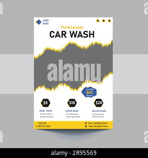A4 Car Wash And Cleaning Service cover template for a report and brochure design, flyer, leaflets decoration for printing and presentation vector Temp Stock Vector